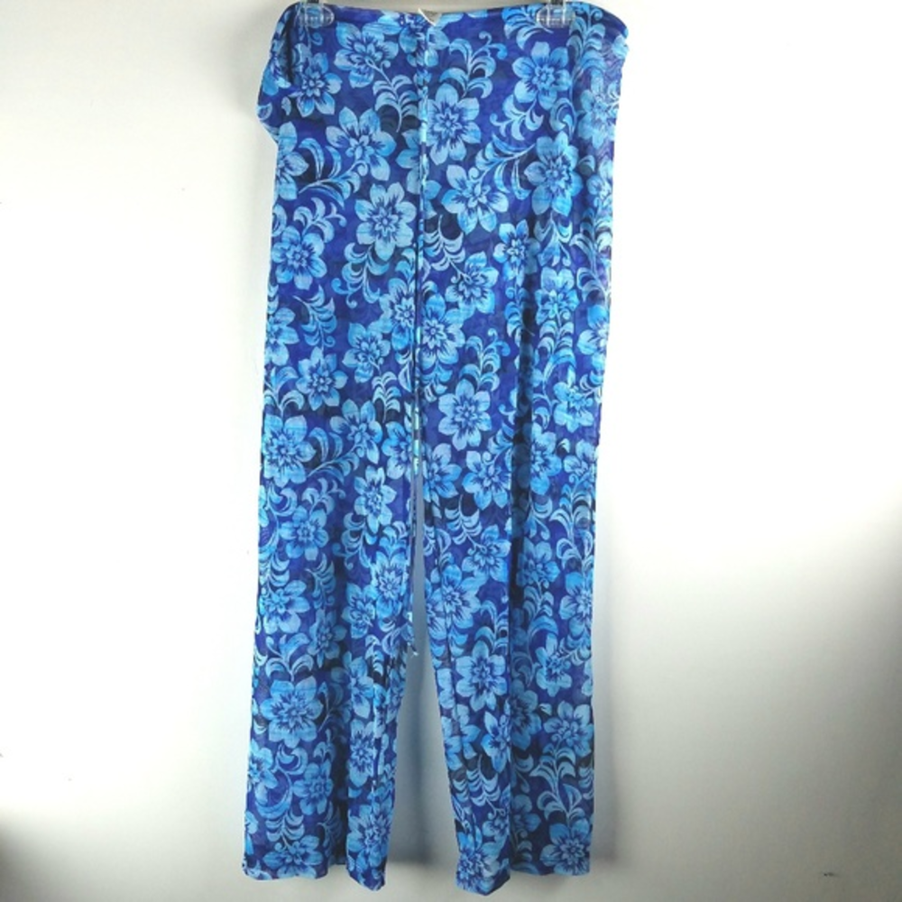 Swim Coverup Blue Sz M Tropical Mesh Pants Vacation Beach Pool‎